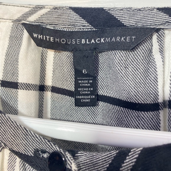 White House Black Market Black/White Plaid Popover Shirt size 6 - Picture 5 of 6